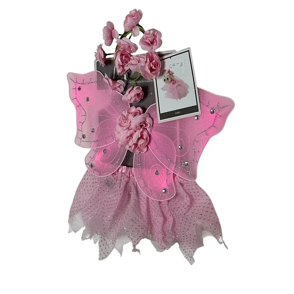 New Fairy Dust Halloween Pet‎ Dog Cat Costume Apparel Pink Butterfly Set M/L